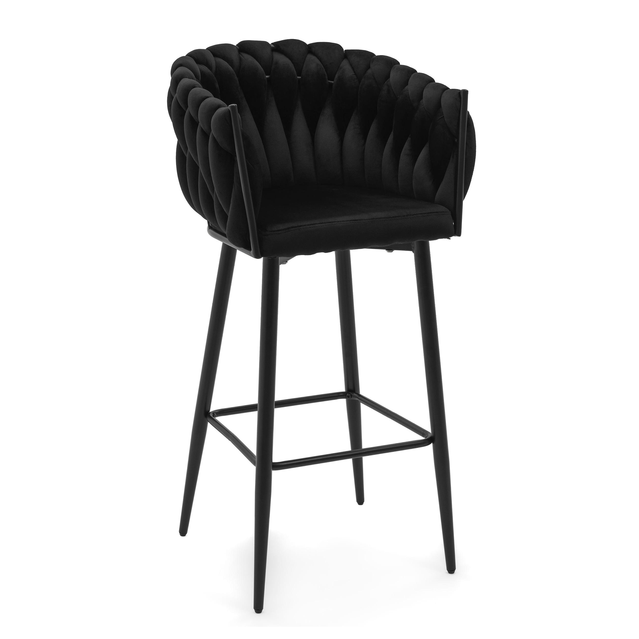 BARHOCKER LATINA gepolsterter mit Steppung - schwarz - Samt Velour - Schwarz, Metall (54/105/55cm) - NEW HOME