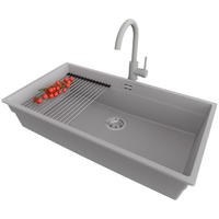 GRANITSPÜLE Praga Slim, 2-er set Grau 86/47 cm 1 Becken + Küchenarmatur 32/20 cm + Ablauf-Set + Aufrollbare Abtropffläche ab 90er Unterschrank - Chromfarben/Grau, Kunststoff (86/20/47cm) - Primagran