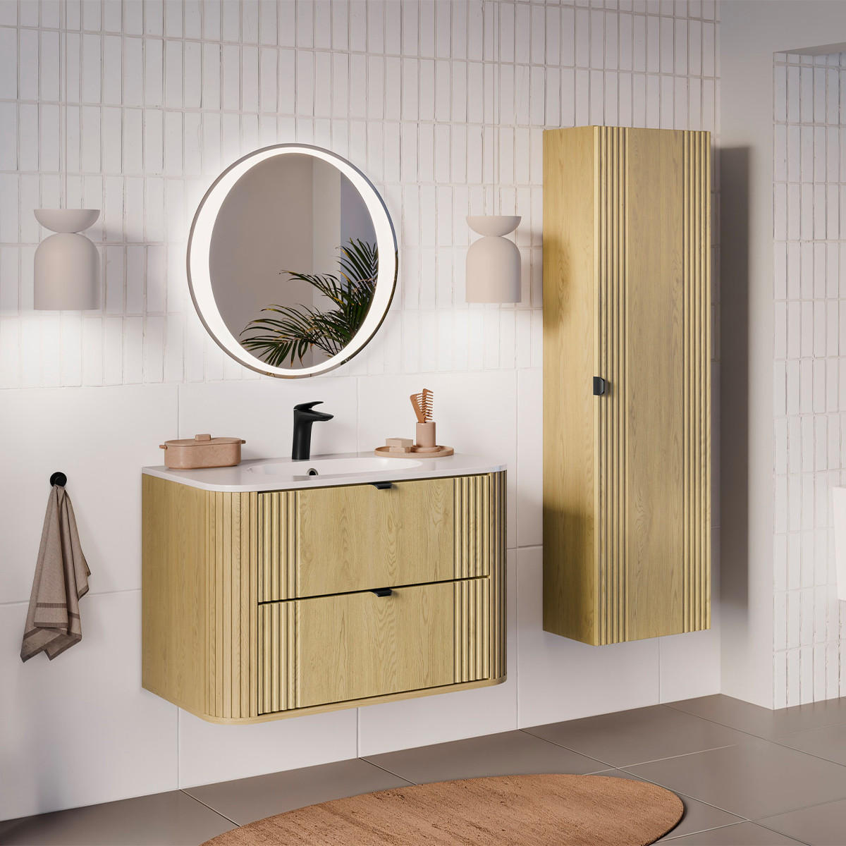 BADMÖBEL 80cm Mila 2er-Set Helle Eiche - Braun, Holzwerkstoff (80/52/46cm) - Petits-meubles