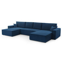 WOHNLANDSCHAFT Cedria Blau 389/145/85 cm mit Schlaffunktion - Schwarz/Dunkelblau, Kunststoff/Textil (389/85/145cm) - AX Living