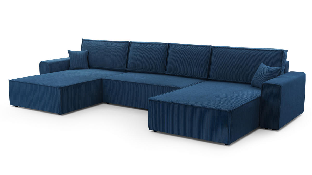 WOHNLANDSCHAFT Cedria Blau 389/145/85 cm mit Schlaffunktion - Schwarz/Dunkelblau, Kunststoff/Textil (389/85/145cm) - AX Living