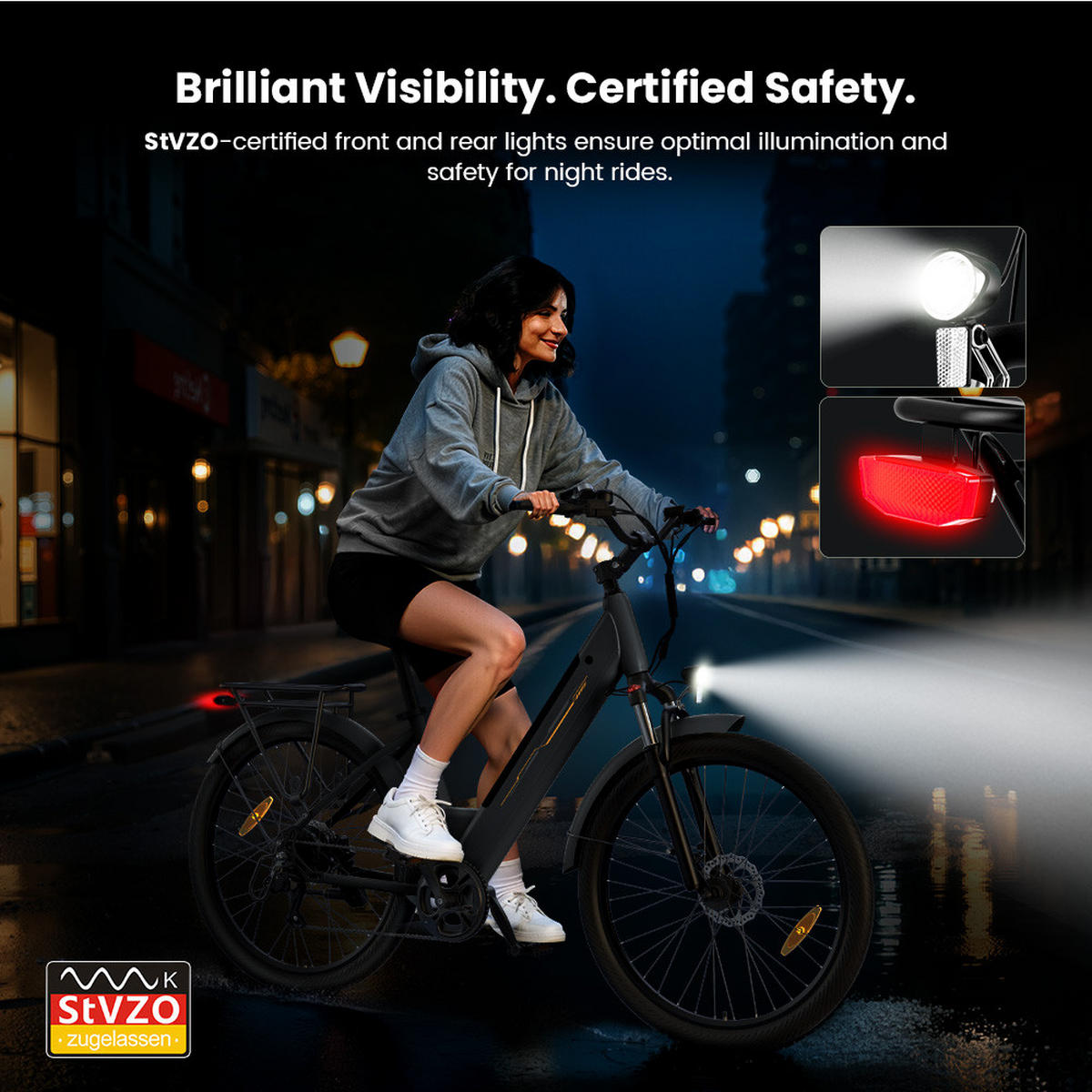 E-BIKE – 100 km Reichweite, 250W Motor, Komfort & Sicherheit im Alltag - Schwarz, Metall (85cm) - Touroll