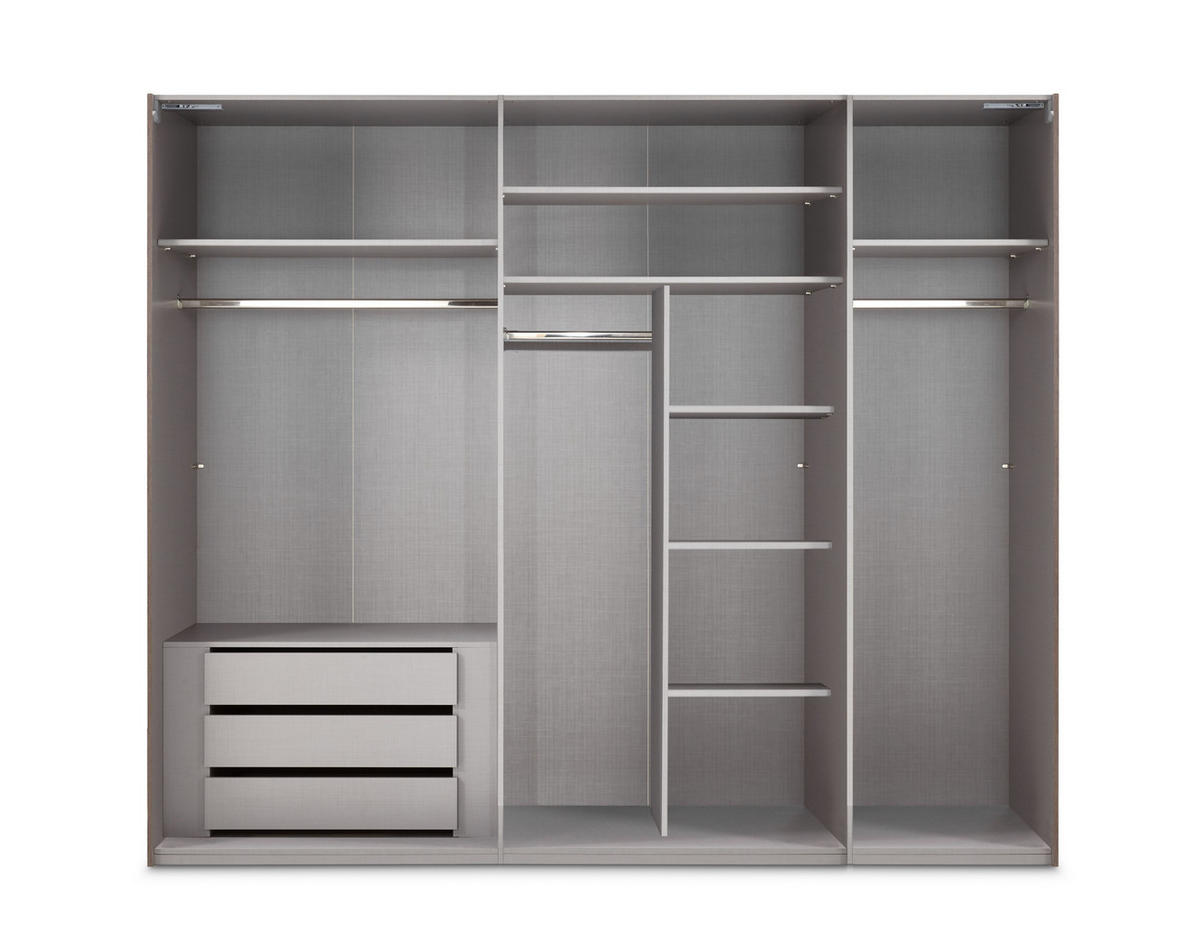 SCHWEBETÜRENSCHRANK 3-türig B250/H216/T65 cm inkl. Vollausstattung in Anthrazit / 22012 - Anthrazit/Schwarz, Holzwerkstoff/Metall (250/216/65cm) - luma-home