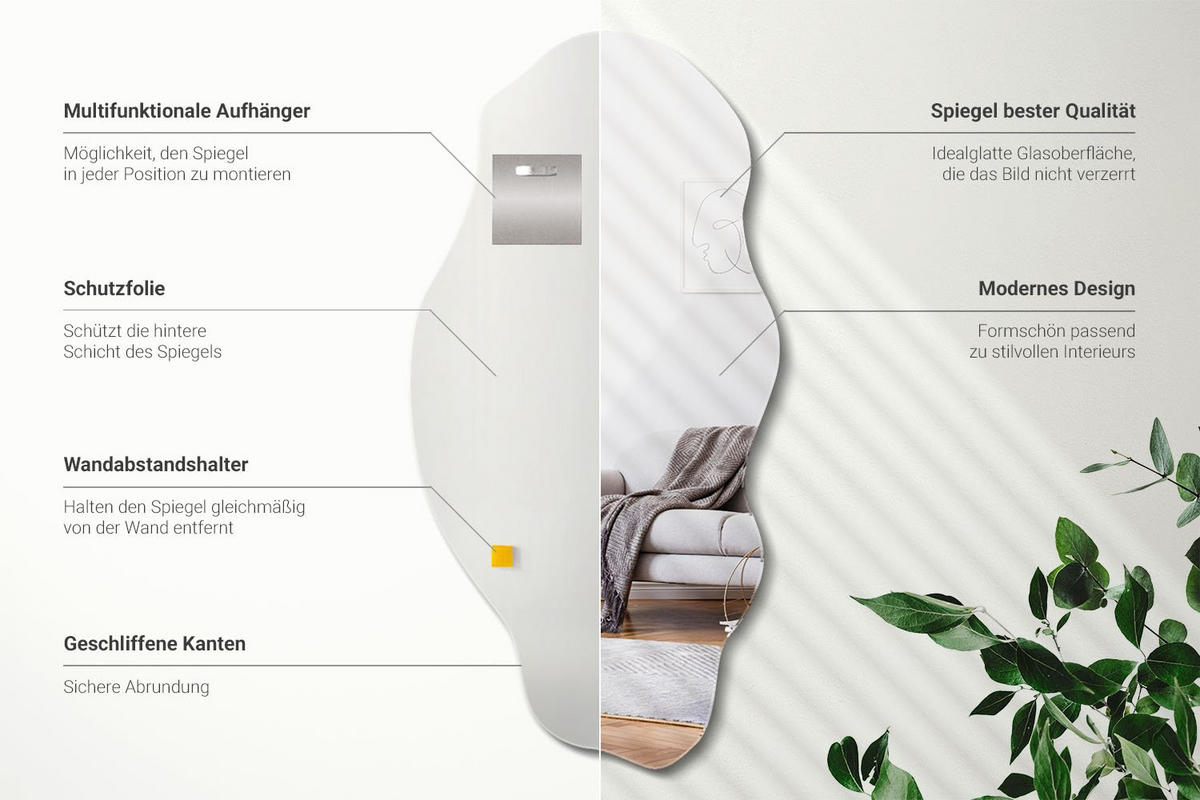 SPIEGEL 45x90 cm asymmetrisch - Transparent, Glas (45/90/0.4cm) - Wallfluent