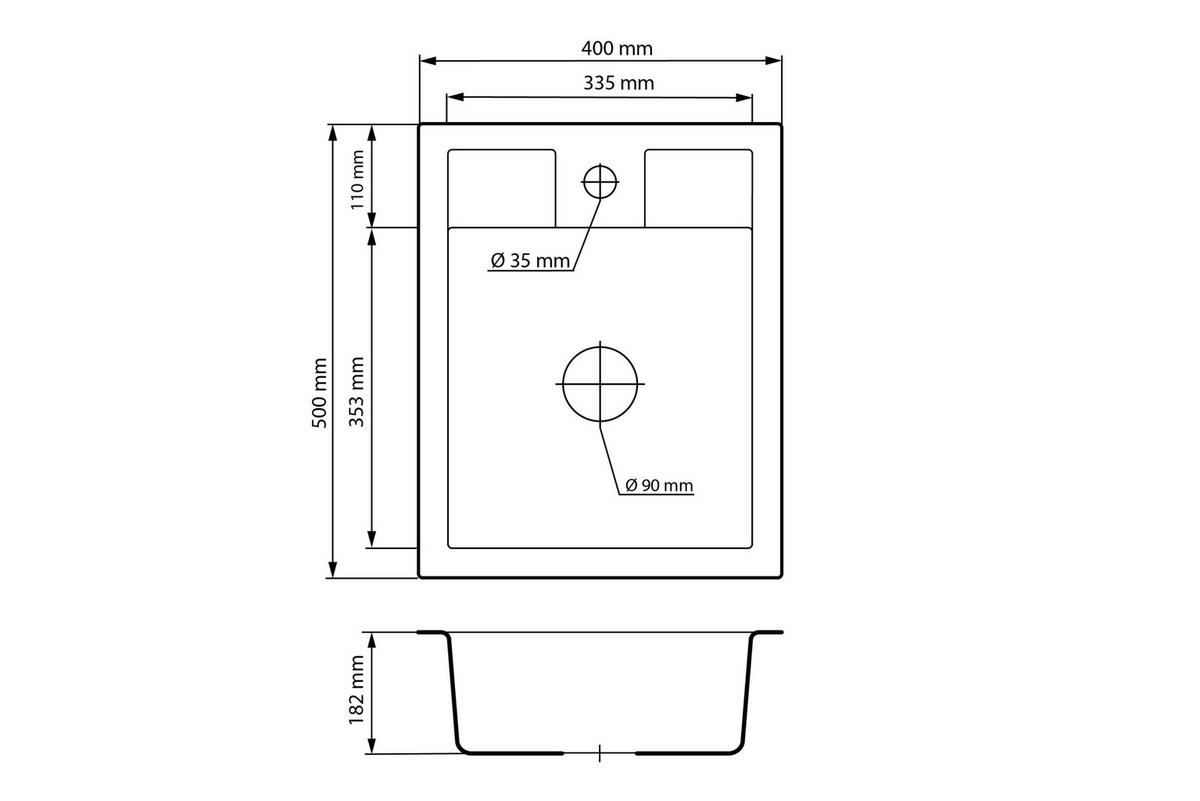 GRANITSPÜLE Best mit Siphon Batterie - Schwarz, Kunststoff/Stein (50/40/18cm) - Granitan