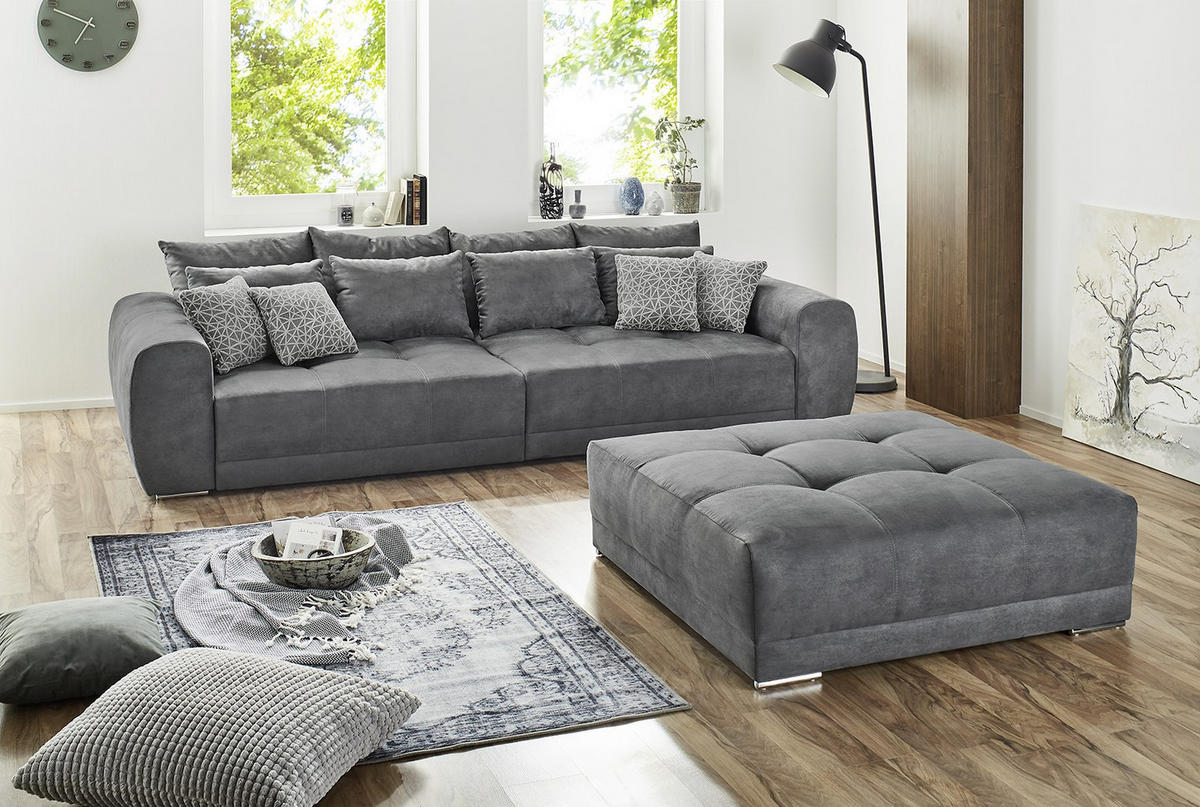 BIG-SOFA Federkern B306/T134/H86 cm, Liegefläche 120x240 cm, Mikrofaser Grau / 15114 - Chromfarben/Grau, Textil/Metall (306/86/134cm) - luma-home