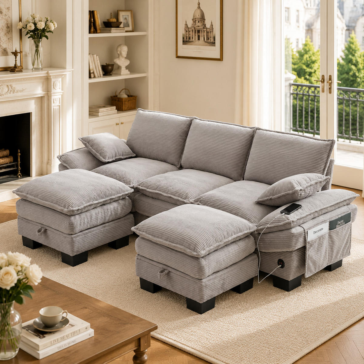 WOHNLANDSCHAFT DE-33752 modular 3-Sitzer Hellgrau - Hellgrau, Metall (260/84/132cm) - ComfortXL