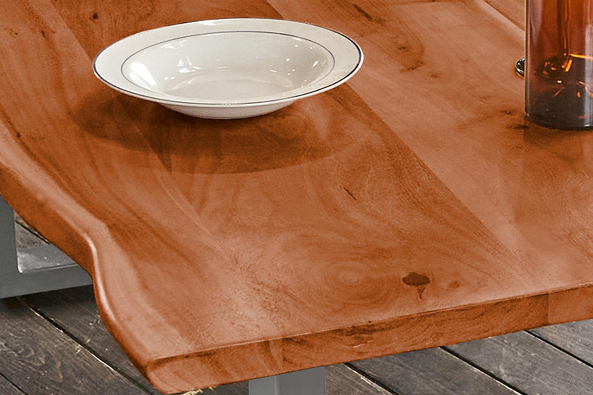 ESSTISCH LORE Holz Akazie - Silberfarben/Naturfarben, Holz/Metall (200/100/78cm) - KAWOLA
