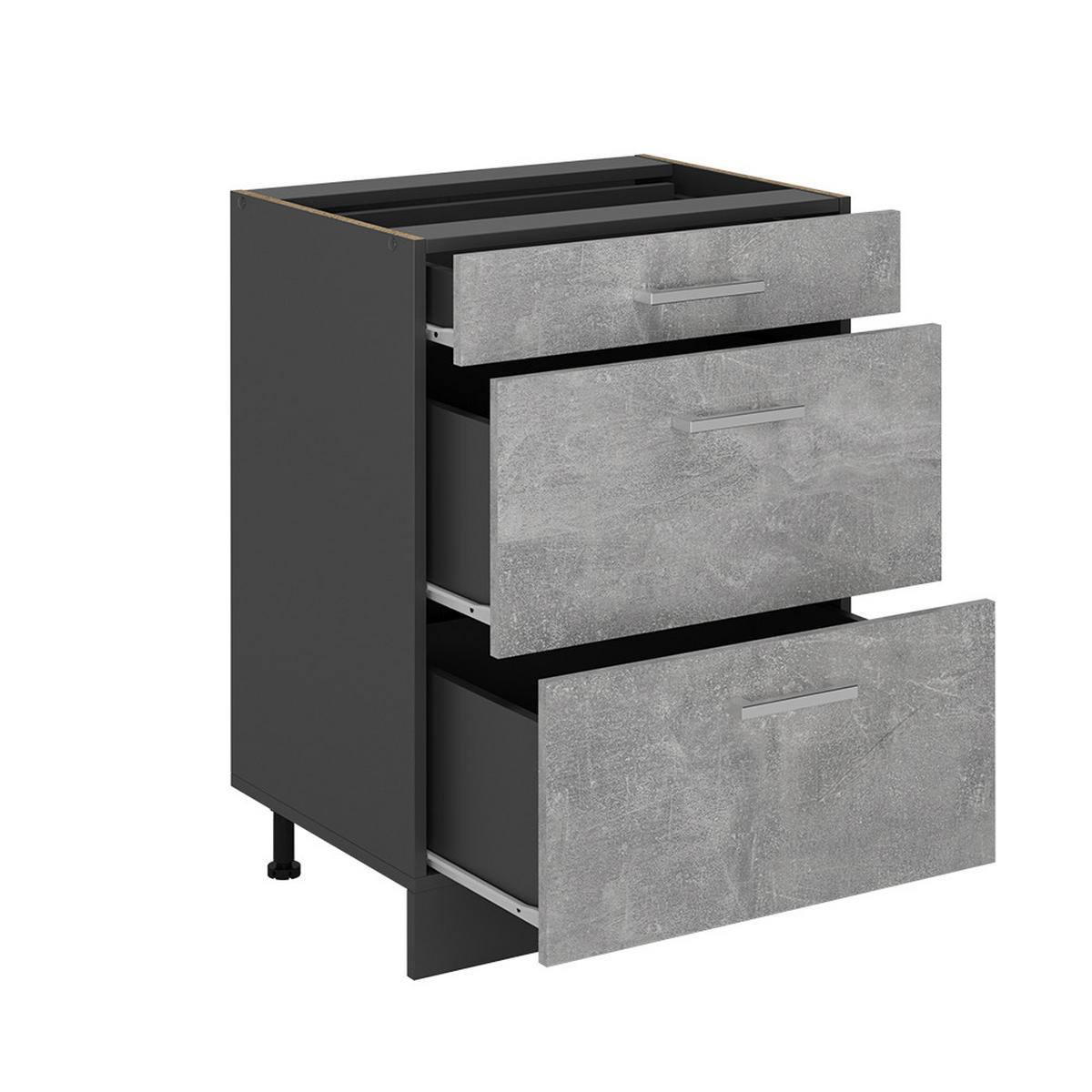 KÜCHENUNTERSCHRANK R-Line Beton 60 cm mit Schubladen, AP Anthrazit - Schieferfarben/Anthrazit, Holzwerkstoff (60/81.6/60cm) - Vicco