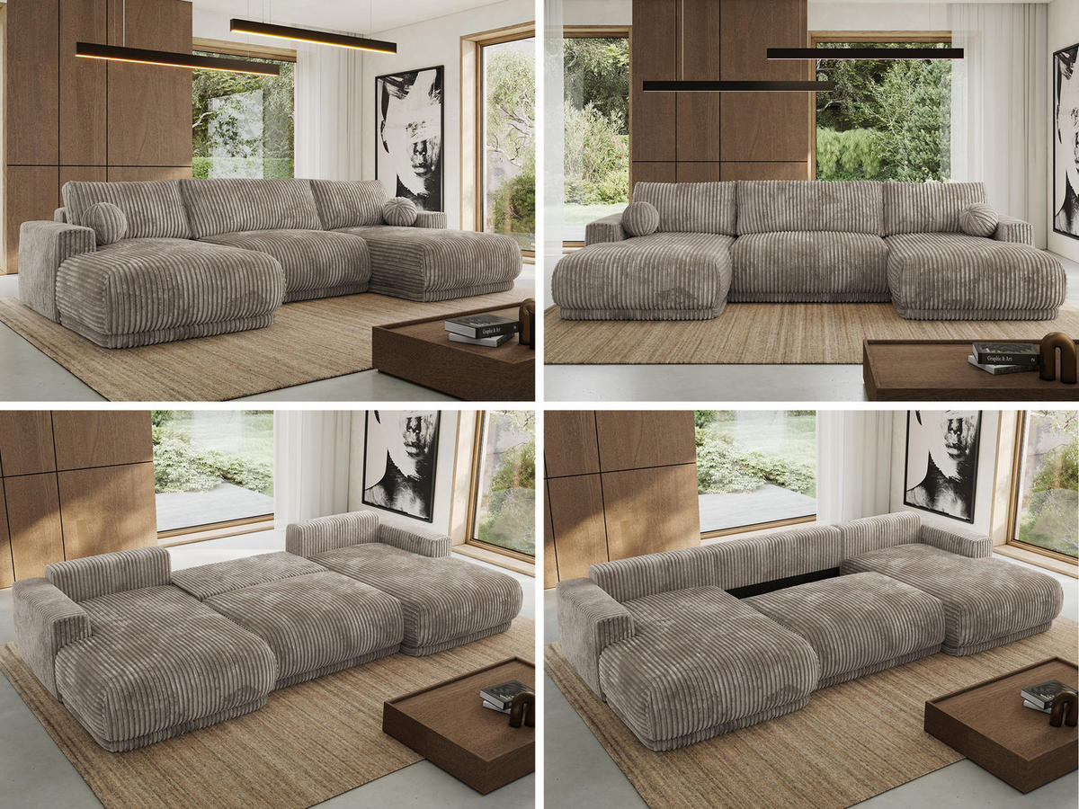 SEDACIA SÚPRAVA RINA U Svetlohnedá Menčester - svetlohnedá/čierna, textil/plast (360/85/170cm) - MKS