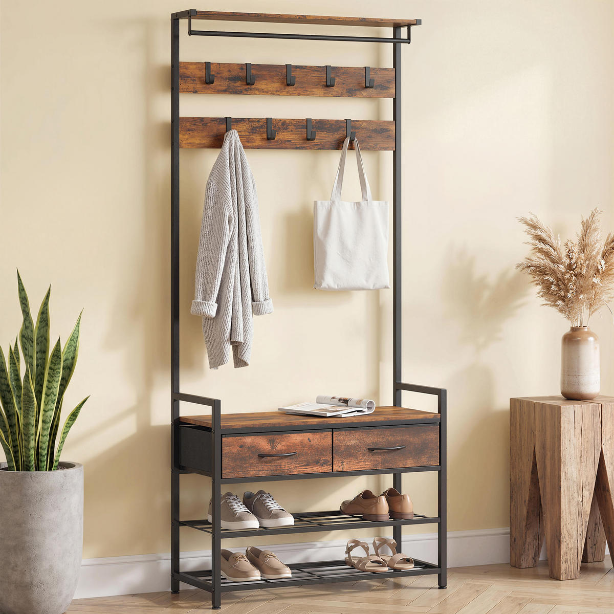 GARDEROBENSTÄNDER aus Spanplatte Rustikal Braun - Braun, Holzwerkstoff (30/181.5/80cm) - HOMCOM