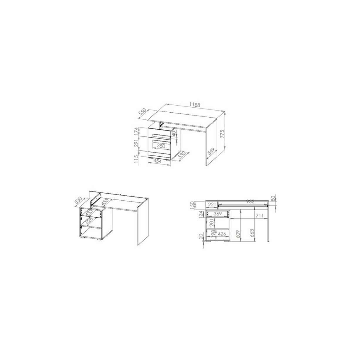 SCHREIBTISCH Blanco Pinie weiß / grau 119 / 55 / 78cm - Weiß, Holz/Holzwerkstoff (55/119/78cm) - Feldmann-Wohnen