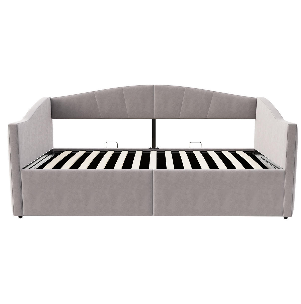 POLSTERBETT Schlafsofa 90/200 cm aus Samt mit hydraulischem Stauraum und Armlehnen Hellgrau - Hellgrau, Textil (90/200cm) - Modenvie