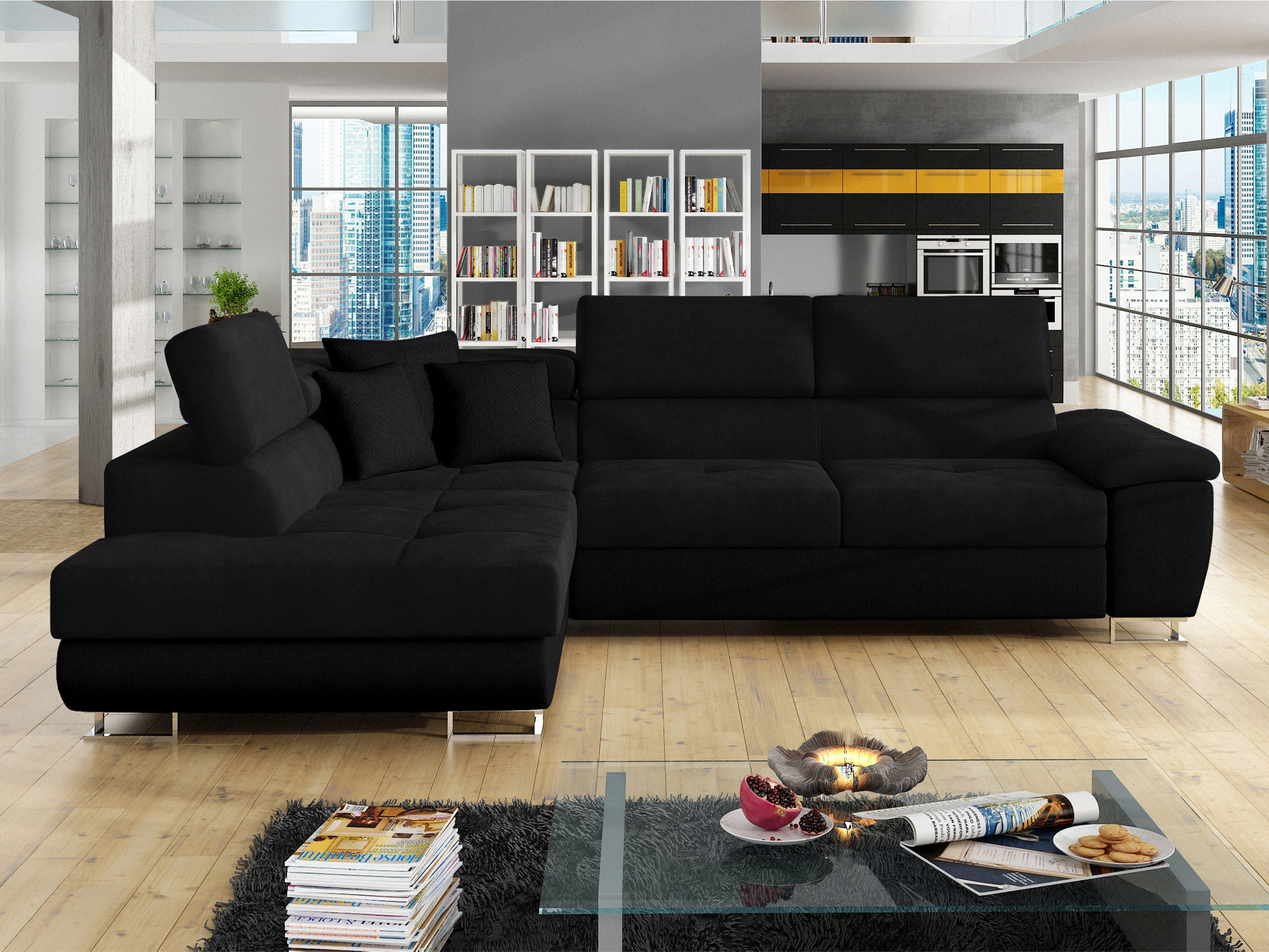 ECKSOFA Cotere, Seite: Links - Schwarz, Holz/Textil (270/202cm) - MIRJAN24