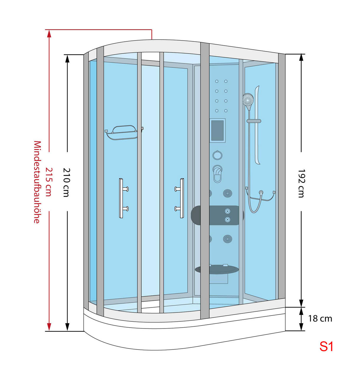 DAMPFDUSCHE Sauna Duschkabine D30-73M2L-EC 120x80 cm MIT 2K Scheiben Versiegelung - Schwarz, Glas/Kunststoff (120/80/215cm) - AcquaVapore by Sandra Jentho