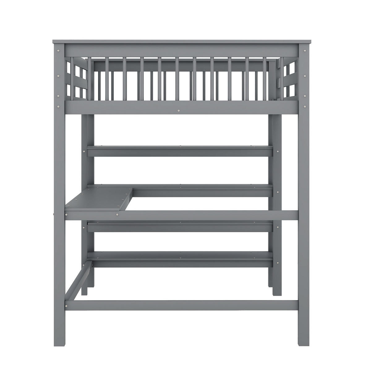 HOCHBETT 140/200 cm, Grau mit Schreibtisch und Ablagefächern ohne Matratze - Grau, Holz (140/200cm) - MIVRAY