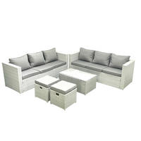 GARTENGARNITUR mit 3-SITZER SOFA,COUCHTISCH Polyrattan Hellgrau-Mix 8-Sitzer - Hellgrau/Grau, Glas/Kunststoff - Fimous