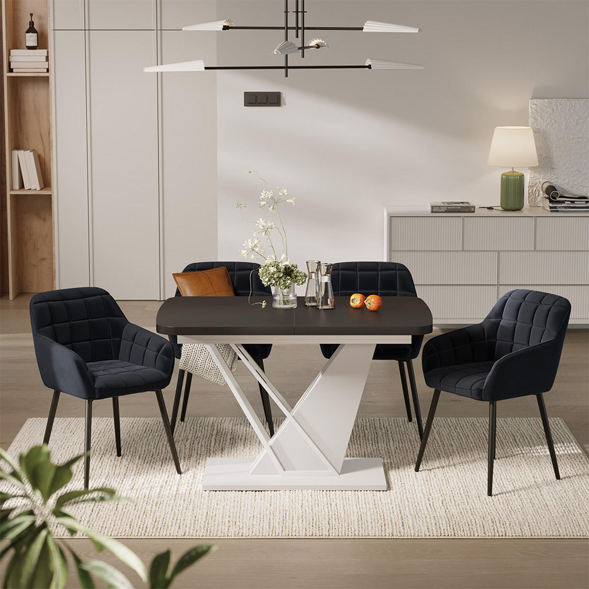 JEDILNA MIZA Fenaro, Črna/Bela, 120 x 80 cm s 4 jedilnimi stoli - črna/bela, leseni material (120/76/80cm) - Vicco