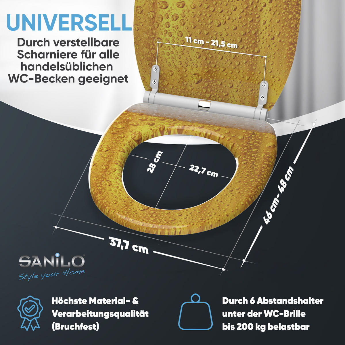 WC-SITZ mit Absenkautomatik & Top Fix Bier - Gelb, Holzwerkstoff (37.7/5.5/48cm) - Sanilo
