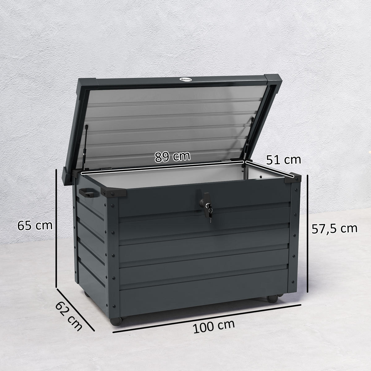 KISSENBOX DE-18680 295 L mit Gasfeder und Rollen Grau - Dunkelgrau, Metall (62/65/100cm) - ComfortXL