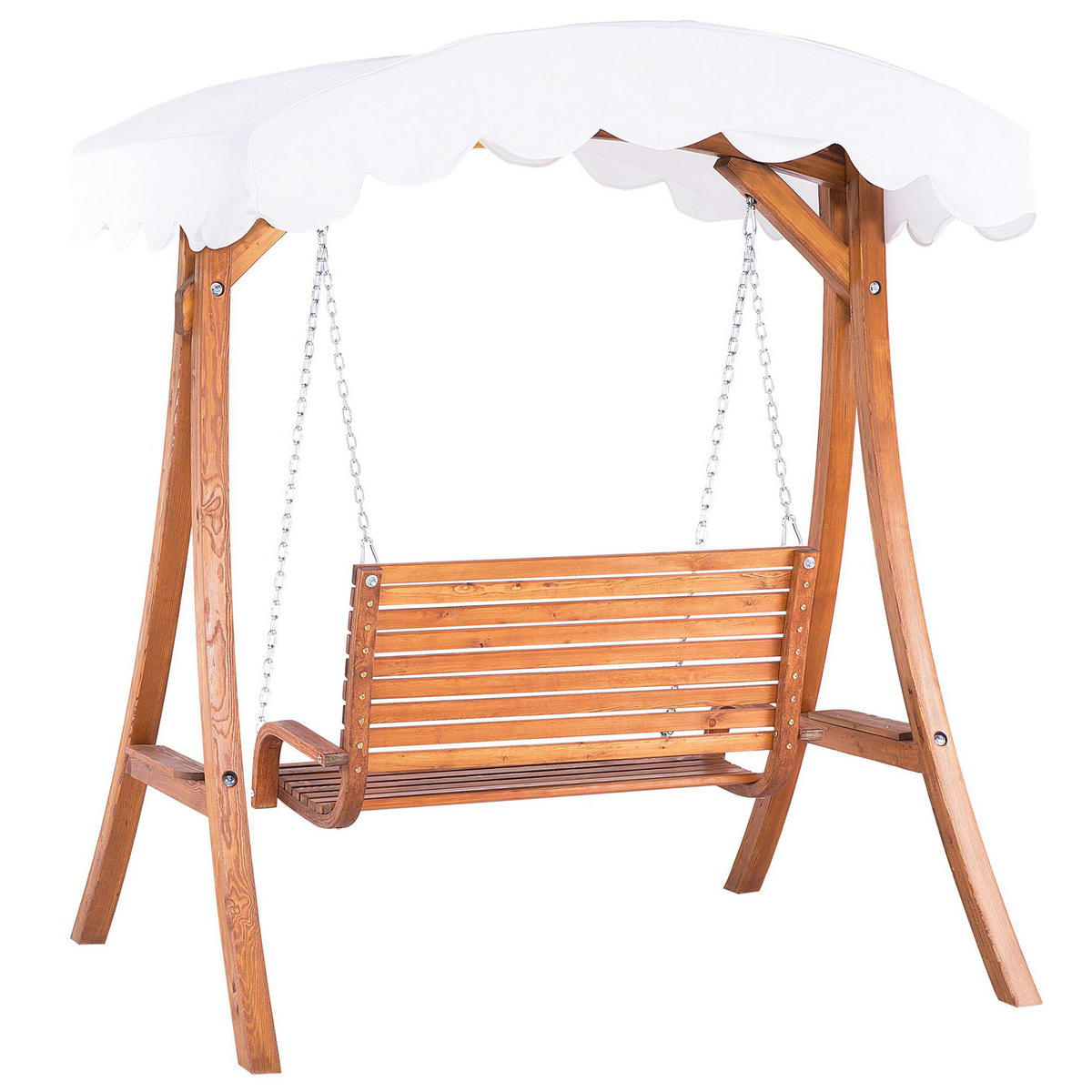 GARTENSCHAUKEL Lärchenholz dunkelbraun Sonnendach beige Andria - Dunkelbraun, Textil (164/188/128cm) - Beliani