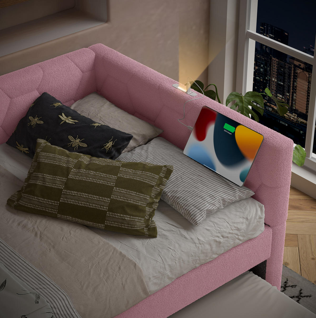 POLSTERBETT 90/200 cm Rosa aus Boucle mit Ausziehbett - Rosa, Textil (90/200cm) - OKMYHOME