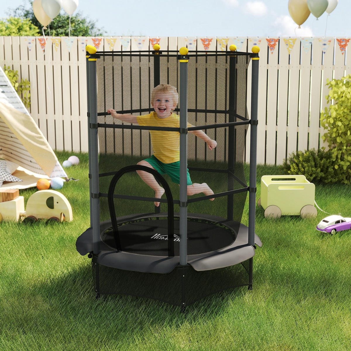 KINDERTRAMPOLIN - Schwarz, Kunststoff/Metall (140/140cm) - HOMCOM