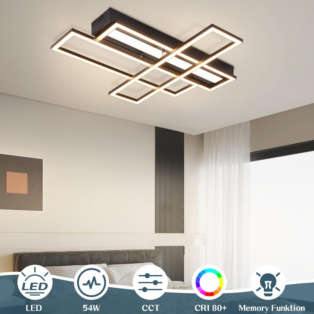 LED-DECKENLEUCHTE Mahoney 55.5/66.5/9.7cm - Schwarz, Metall (66.5/55.5/9.7cm) - Nettlife