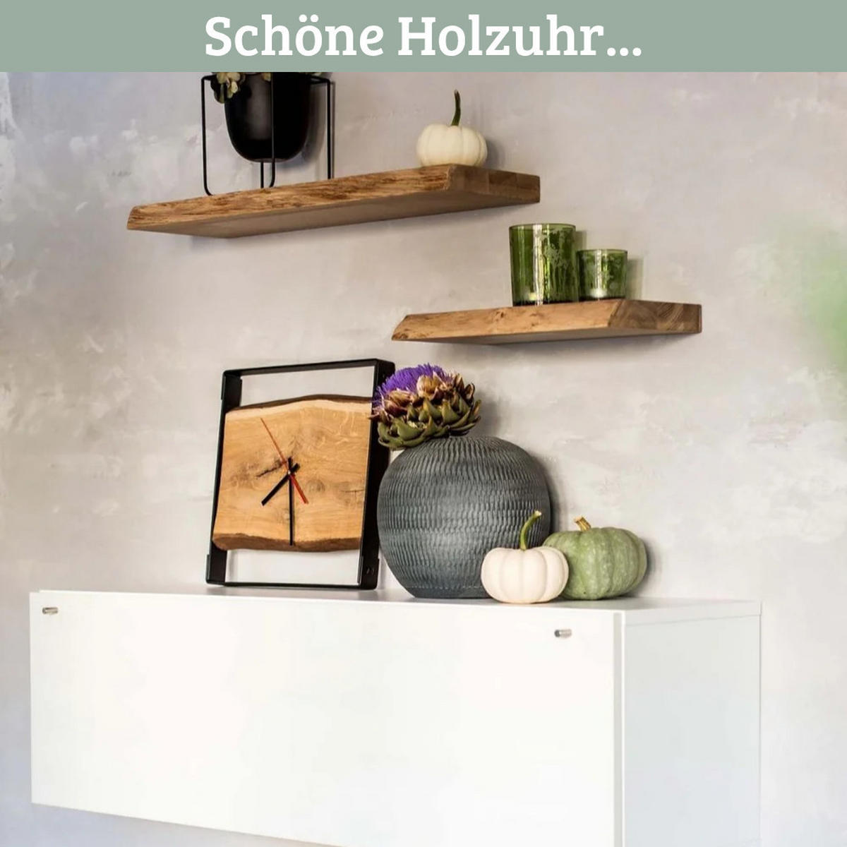 WANDUHR groß Holz EFFO HANDGEFERTIGT 37x37 cm Eiche Geräuschlos mit Nuten - Braun, Holz (37.2/37/4cm) - DELUKE