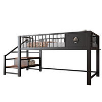 HOCHBETT 90/200 cm mit Stauraumleiter und Unterbett-Stauraum, Metallrahmen, Schwarz - Schwarz, Metall (90/200cm) - Redom