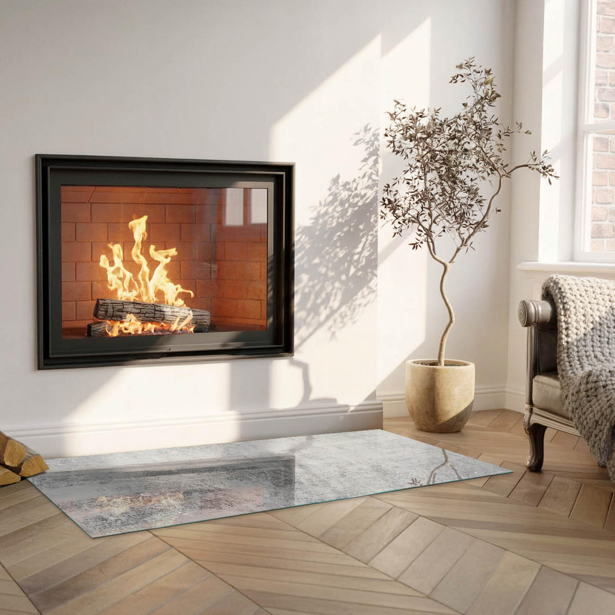 GLASPLATTE für Kamin 125x50 cm - Grau, Glas (125/50/0.4cm) - TULUP
