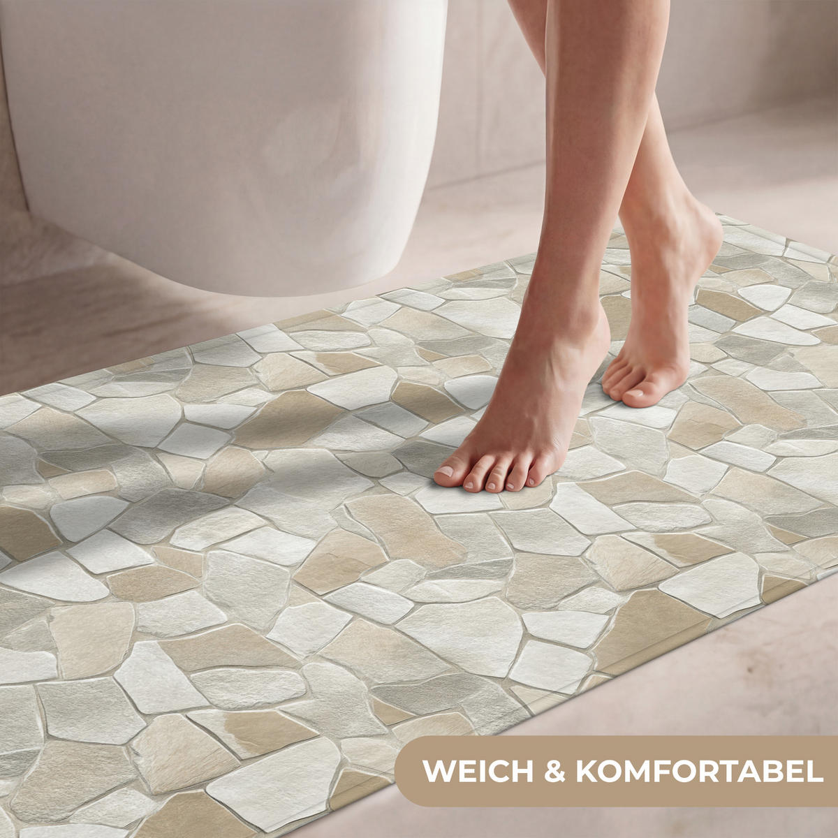 WC-VORLEGER Mosaik - Steine - Beige WC Teppich 120x60 cm - Beige, Kunststoff/Textil (120/1cm) - OnlyWow
