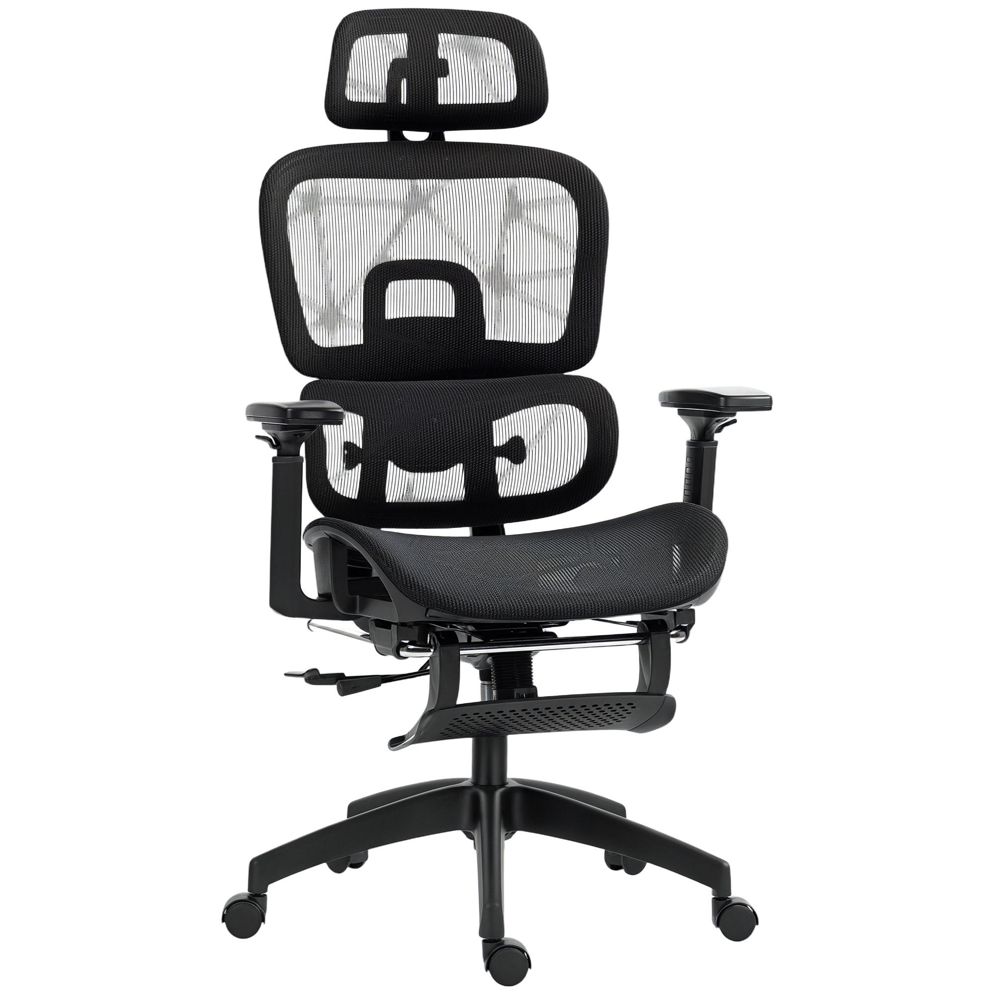 BÜROSTUHL Schreibtischstuhl mit Armlehne, Kopfstütze, Lendenwirbelstütze - Schwarz, Textil (64/122/66cm) - HOMCOM