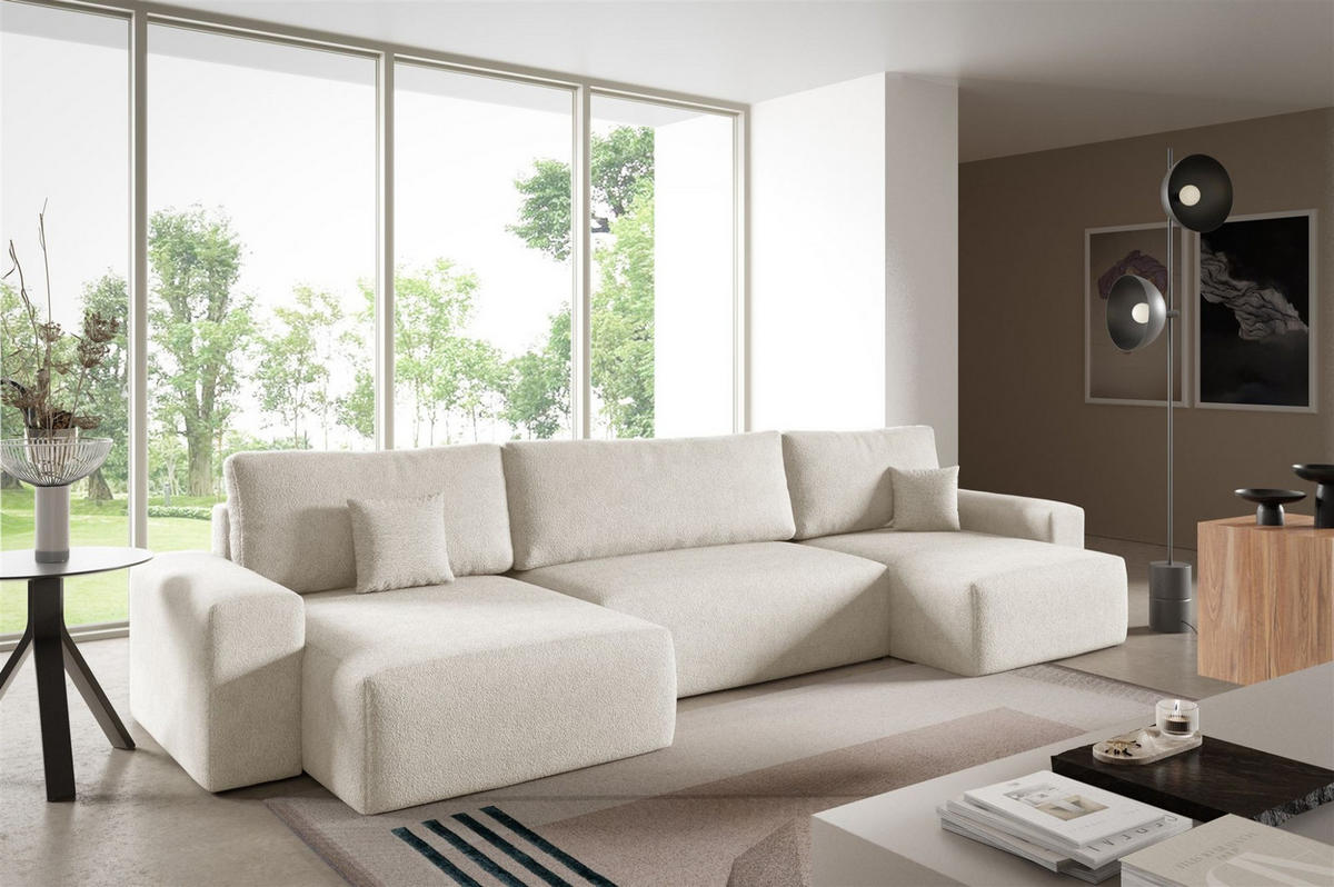 WOHNLANDSCHAFT Arona - Creme, Holzwerkstoff/Textil (398/70/148cm) - Fun Möbel