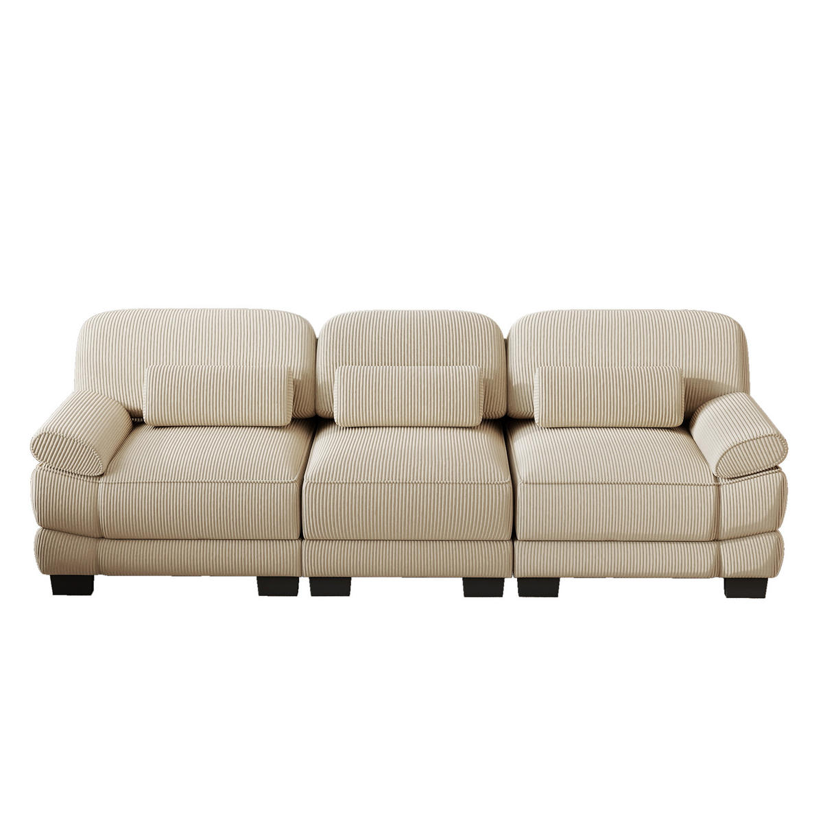 3-SITZER-SOFA mit Lendenkissen, Cordbezug, DE-42659, Beige - Beige, Holz (265/94/88.5cm) - ComfortXL