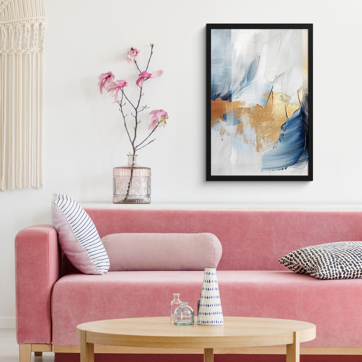 GERAHMTES BILD Gold - Blau - Aquarell - Kunst - Modern 40x60 cm - Hellblau, Papier (40/60cm) - MuchoWow