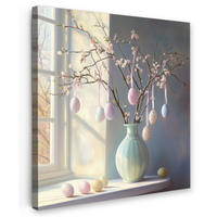 LEINWANDBILD Stillleben - Vase - Osterzweig Deko Groß 90x90 cm - Hellblau, Textil (90/90cm) - MuchoWow