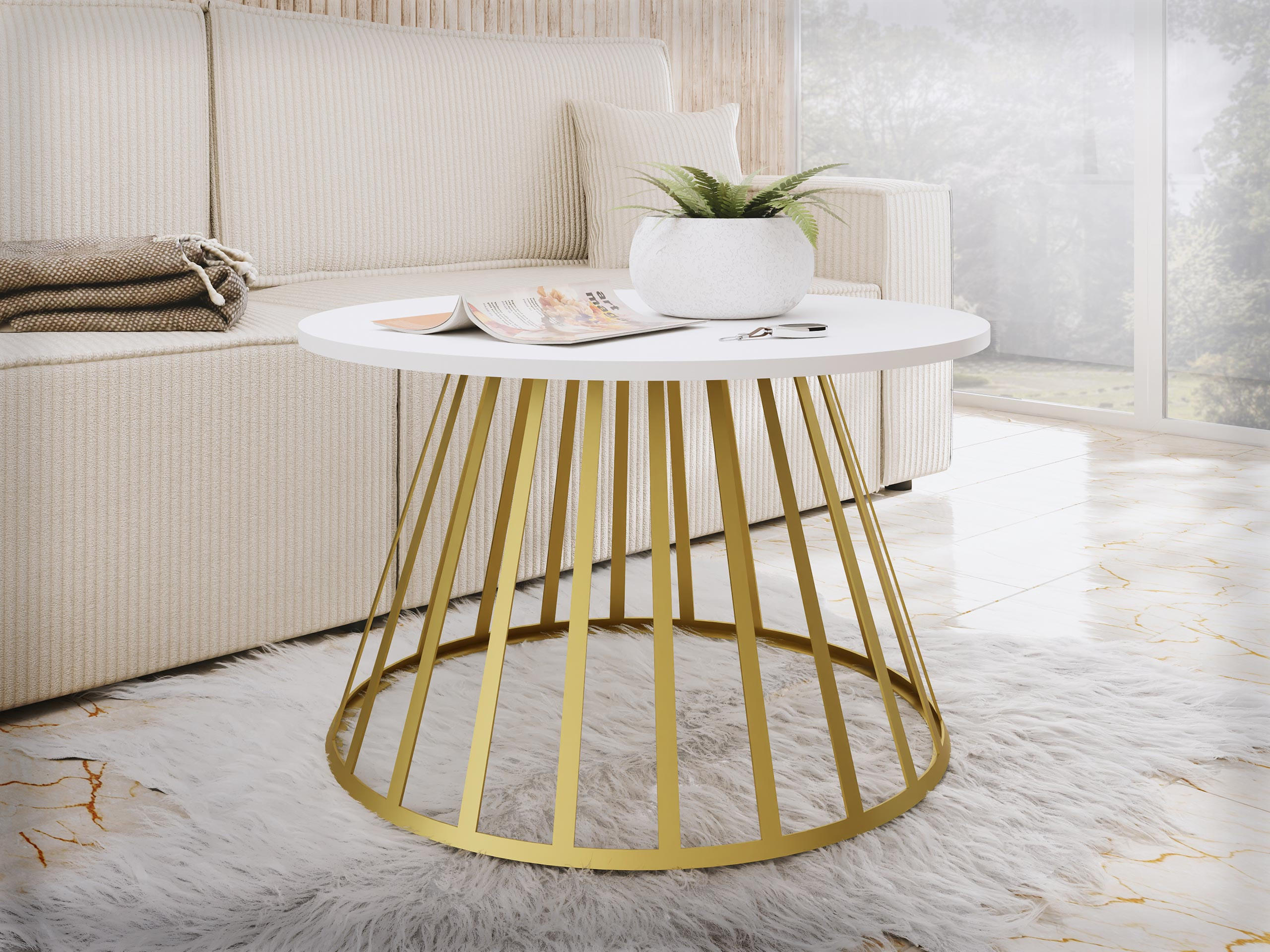 COUCHTISCH Mokod - Goldfarben/Weiß, Holzwerkstoff/Metall (75/75/45cm) - MIRJAN24