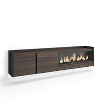 LOWBOARD, Eiche und Schwarz, 212/35/50cm, Kamin mit Feuereffekt XXL - Dunkelbraun, Holzwerkstoff (212/50/35cm) - Skraut Home