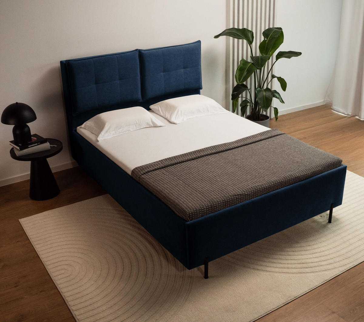 POLSTERBETT Belleo Nachtblau 180x200 cm - Schwarz/Dunkelblau, Textil/Metall (180/200cm) - Selsey