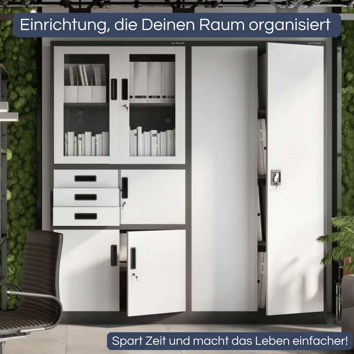 VITRINENSCHRANK abschließbar GEDO mit Tresor 185x90x40cm Anthrazit-Weiß - Anthrazit, Metall (90/185/40cm) - DELUKE