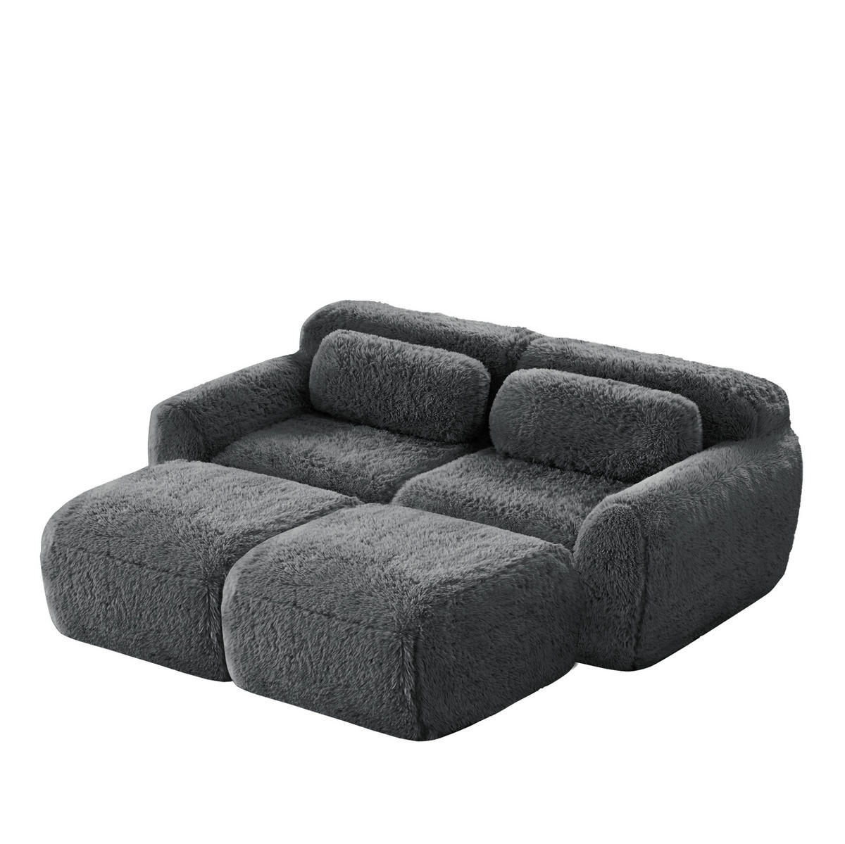 SOFA modular mit 2 Ottomans Plüsch Grau - Grau, Kunststoff (179/73/204.1cm) - Meubliv