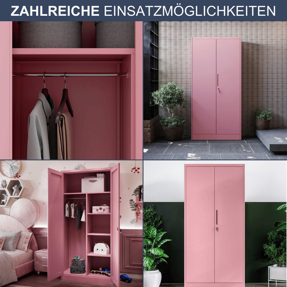 MEHRZWECKSCHRANK Metall abschließbar REKL 185x90x45cm Rosa - Rosa, Metall (90/185/45cm) - DELUKE