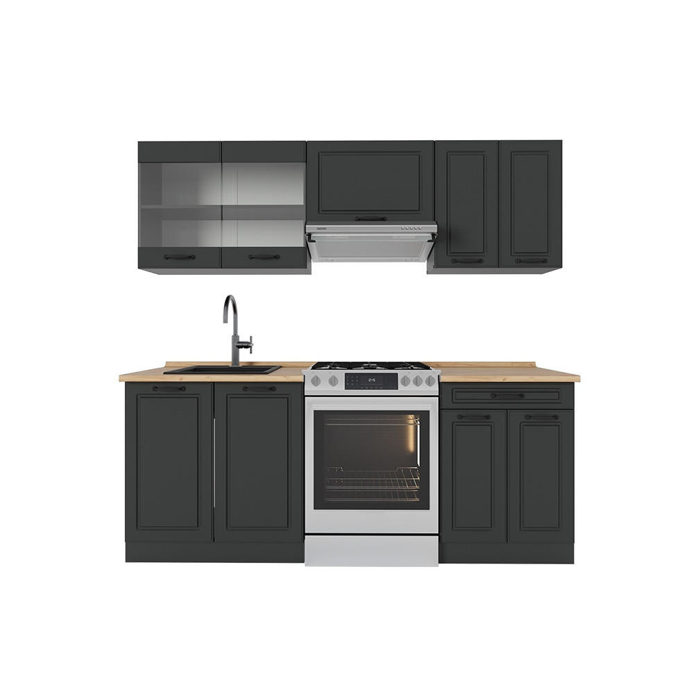 KÜCHENZEILE R-Line Anthrazit Landhaus/Anthrazit 200 cm ohne Arbeitsplatte - Anthrazit, Holzwerkstoff (200/81.6/46cm) - Vicco