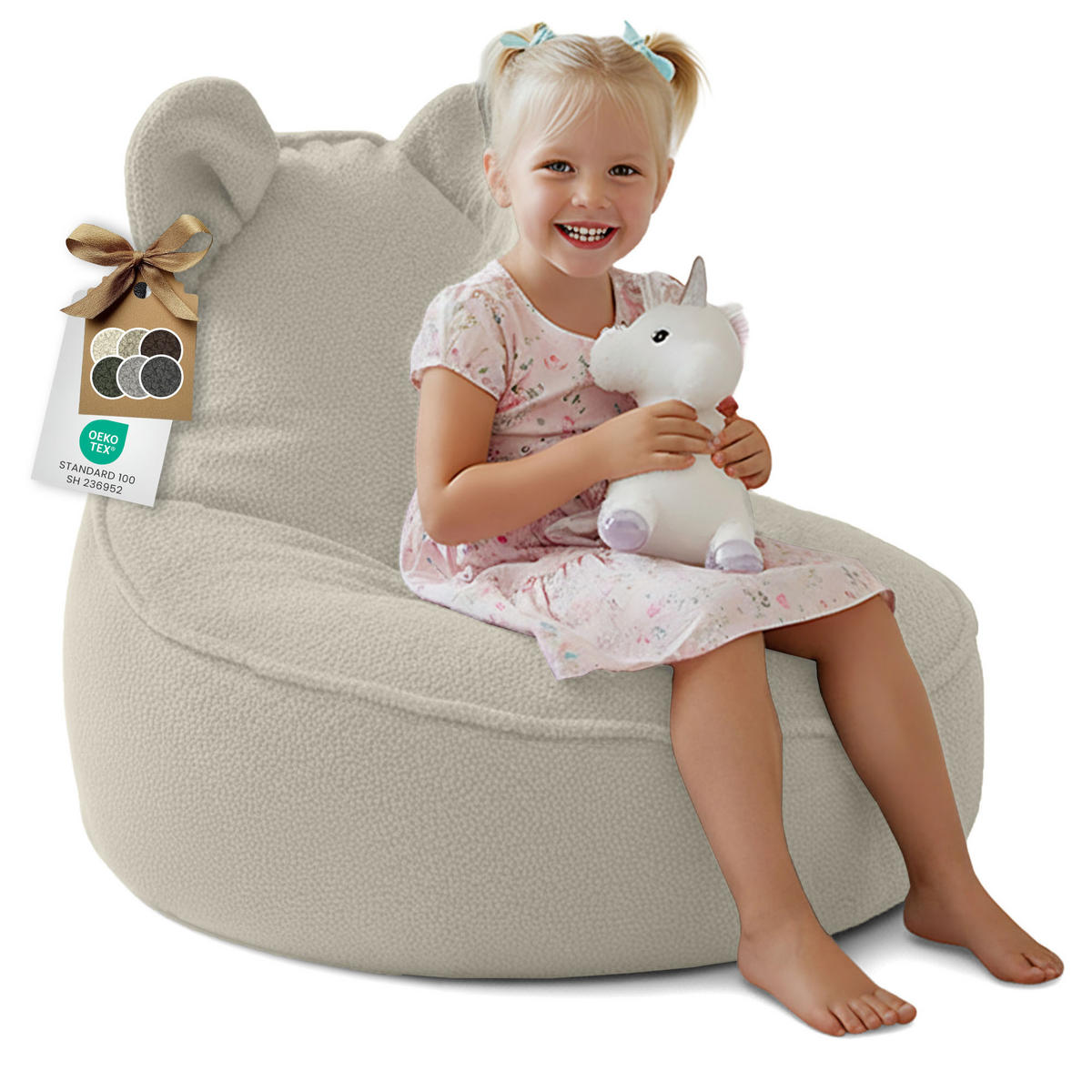SITZSACK FÜR KINDER Maus 75/75/55 cm, weicher Bouclé 315 g/m², abnehmbarer Bezug, Lamb Cloud - Creme, Textil (75/55/75cm) - Dreamroots