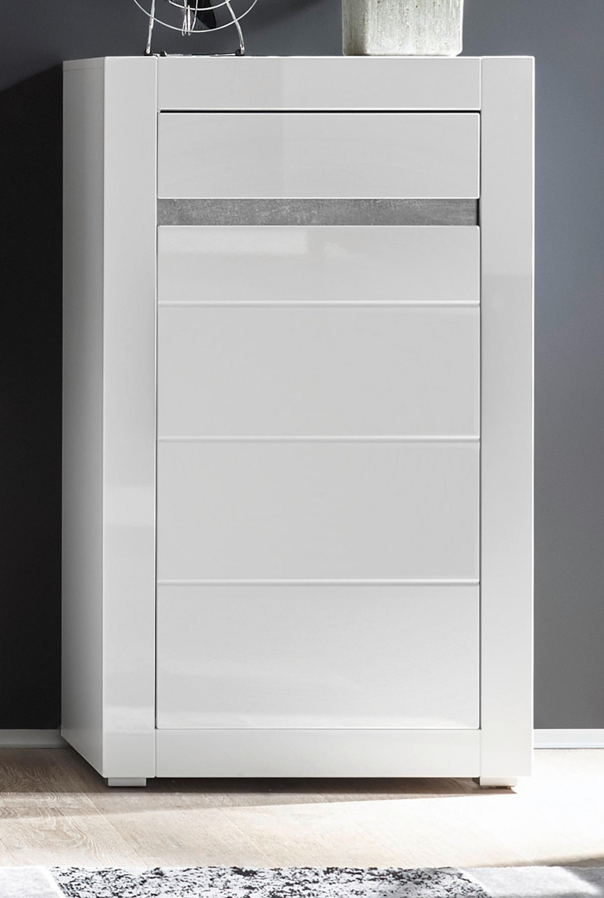 KOMMODE Hochglanz weiß Stone Design grau, 66 x 112 cm - Weiß Hochglanz/Weiß, Holzwerkstoff (66/112/35cm) - Furn.Design