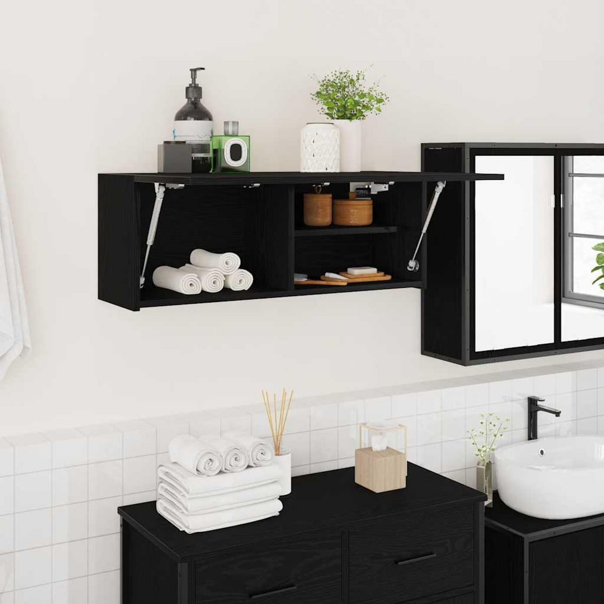 BAD-WANDSCHRANK Schwarz 80/25/30 Cm Holzwerkstoff - Schwarz, Holzwerkstoff (25/30/80cm) - vidaXL