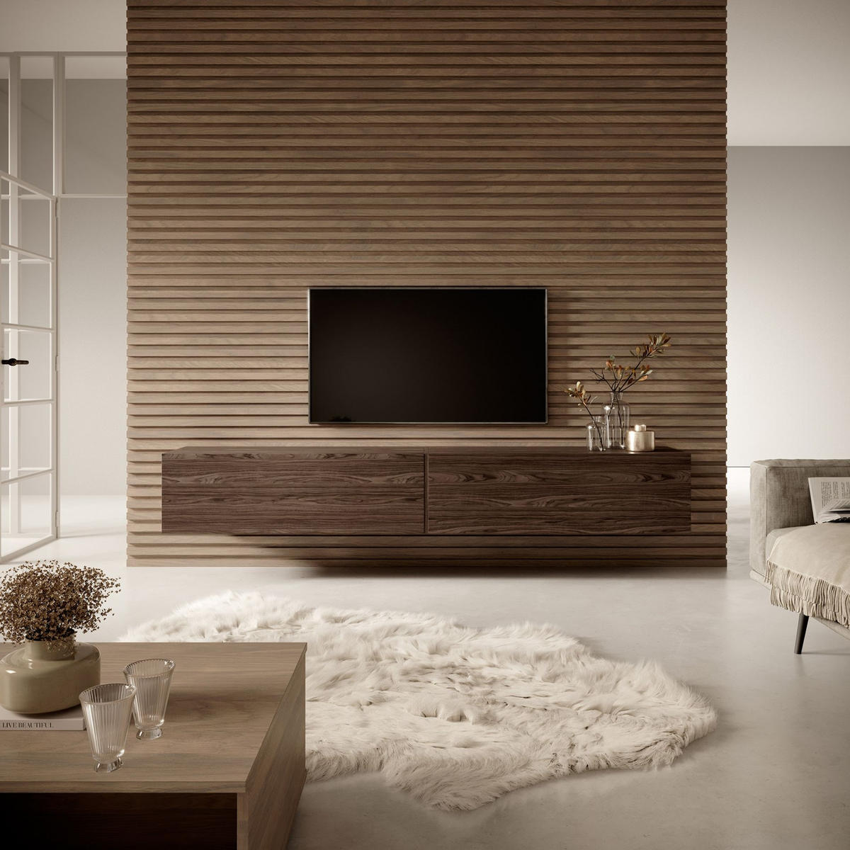 TV-LOWBOARD Bisira Nussbaum 200 cm - Dunkelbraun, Holzwerkstoff (200/30/31.6cm) - Selsey