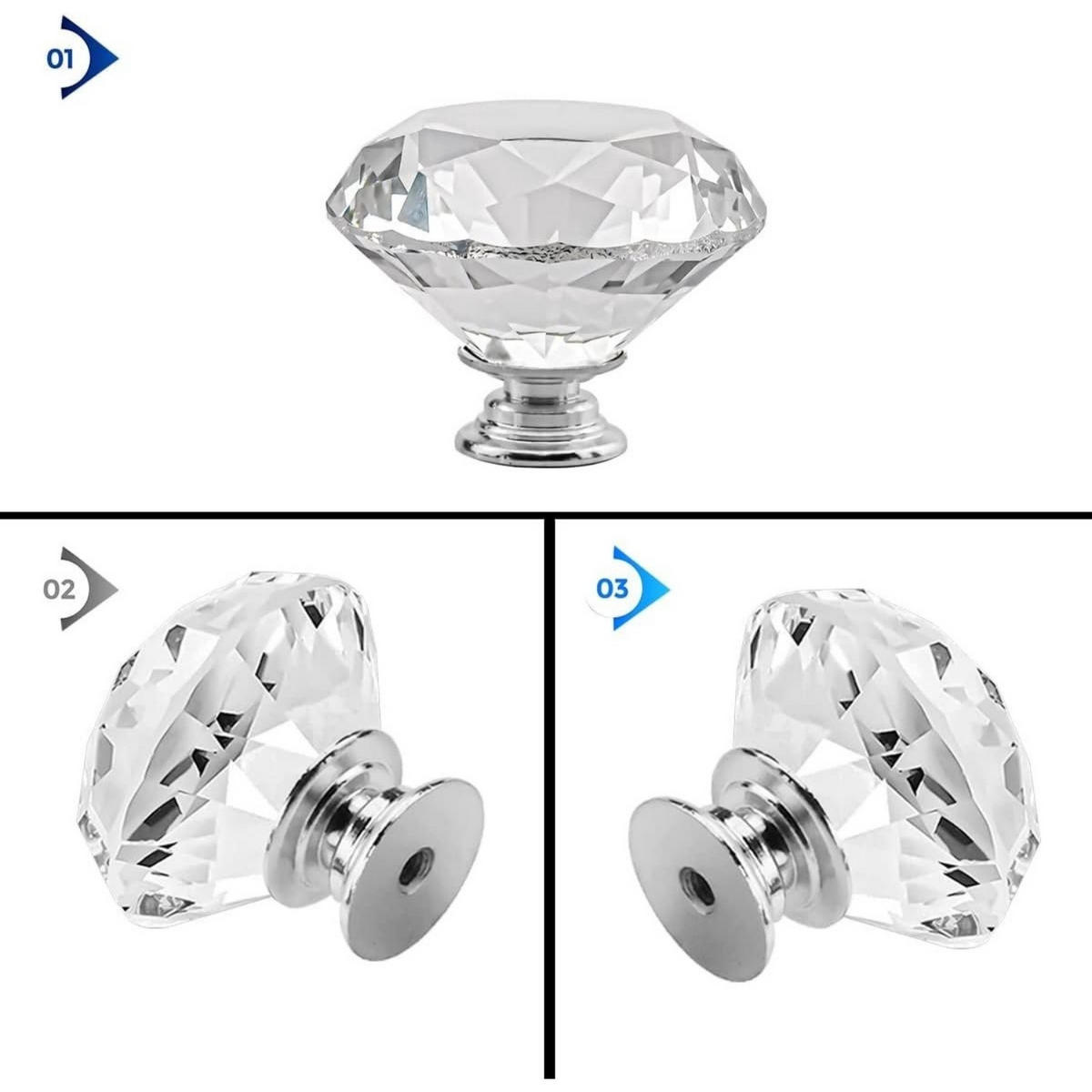 KRISTALLGLASKNAUF 8er-Set Silber Aluminium Vintage 30 x 30 x 28 mm - Transparent, Glas (3/2.8/3cm) - MCBOSON