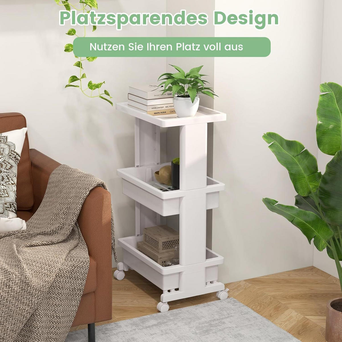 ROLLWAGEN 81cm Weiß - Weiß, Kunststoff (30/81/45cm) - COSTWAY